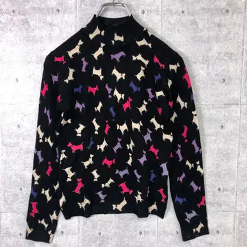 Leomarina 컬러풀 강아지 패턴 모크넥 긴팔 니트소