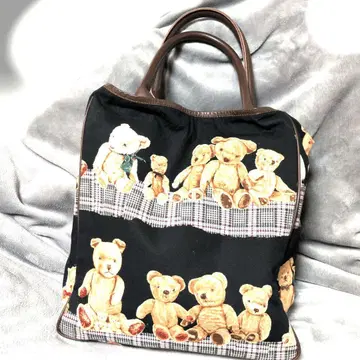 테디베어 프린트 토트백 빅 핑크하우스