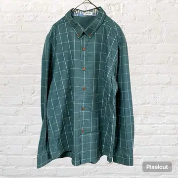 11970 NAGAPO 나가포 체크 무늬 BD 셔츠 그린 녹색 구제 의류