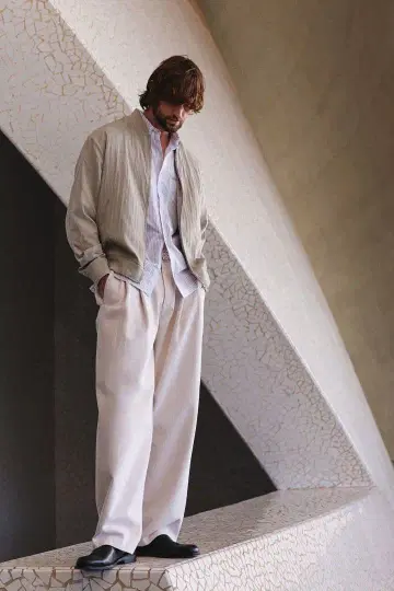 H&M 린넨 플라이트 자켓 봄버 베이지 그레이지 EUR S