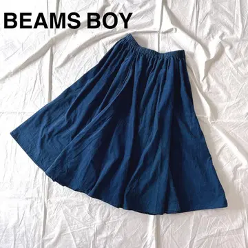BEAMS BOY 플레어 스커트 코듀로이 개더 스커트 인디고