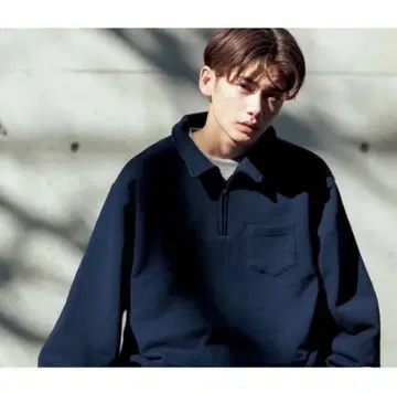 bonbon 하프 지퍼 맨투맨 풀오버 네이비