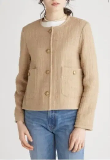 [ 새상품급 ] 미라 오웬 노카라 자켓 베이지 트위드풍