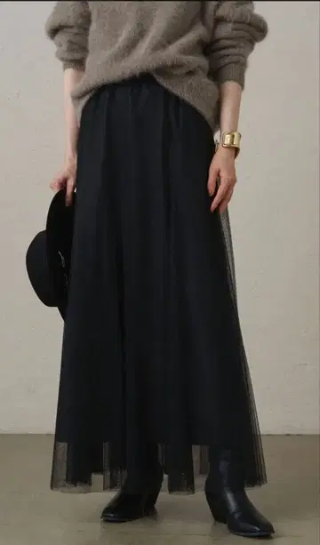 블랙 플레어 스커트 롱 기장 튤