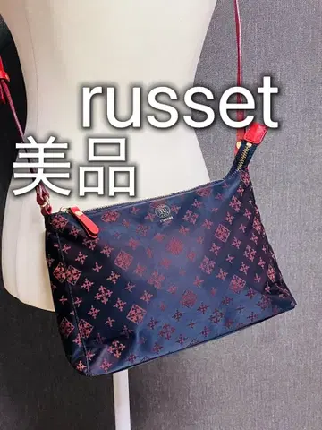 새상품급 러셋 숄더백 나일론 로고 올 패턴 빨간색 끈