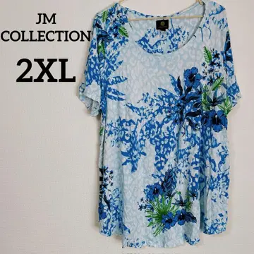 새상품급 JM COLLECTION [ 2XL ] 꽃무늬 반팔 T셔츠 블루