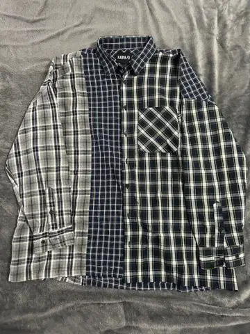 AJOBYAJO 패치워크 체크 긴팔 셔츠