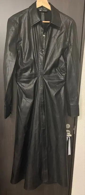 ZARA 블랙 가죽 롱 원피스 M