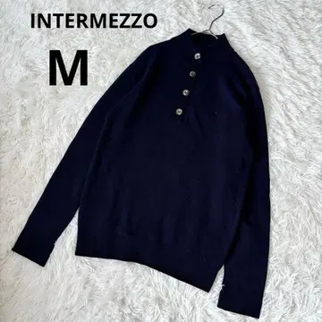 INTERMEZZO 일본제 울 100% 하프 버튼 니트 M