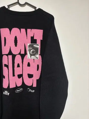 새상품급 허프 니트 스웨터 빅 로고 블랙 핑크 L