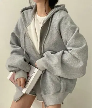 그레이 오버 사이즈 집업 후드티
