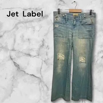 제트 라벨 부츠컷 데님 와이드 스트레이트 데미지 가공 2XL