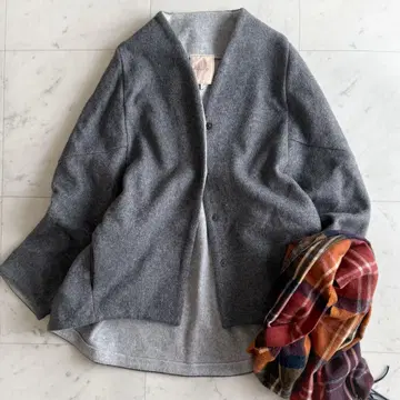 새상품급 시빌라 울 혼방 경량 노카라 숏 리버 코트 그레이