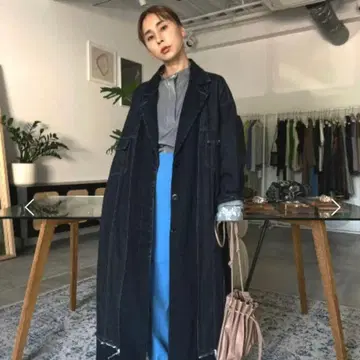 AMERI 페이크 레이어드 데님 롱 코트