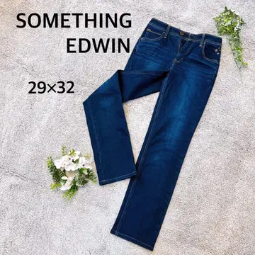 썸씽 에드윈 스트레이트 데님 청바지 블루 계열 꽃 자수 원 포인트