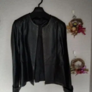 블랙 가죽 노카라 자켓