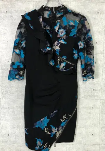 수입 해외 디자인 오리엔탈 꽃 자수 레이스 절개 아지메 미니 드레스