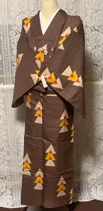 [ 레어 앤티크 ] 기모노 메이센 브라운 계열 순수 실크