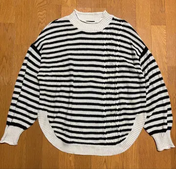 큐브 슈가 니트 스웨터 긴팔 보더 여성용 M 사이즈