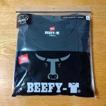 Hanes BEEFY-T 긴팔 티셔츠 L 사이즈 블랙 포켓 부착