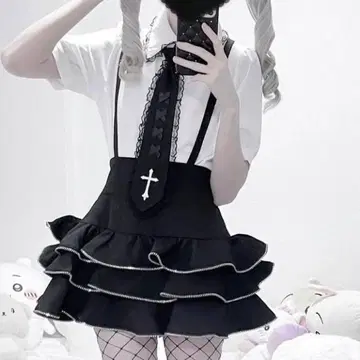 MARS 십자가 크로스 치마바지 블라우스 블랙