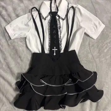 MARS 십자가 크로스 치마바지 블라우스 블랙