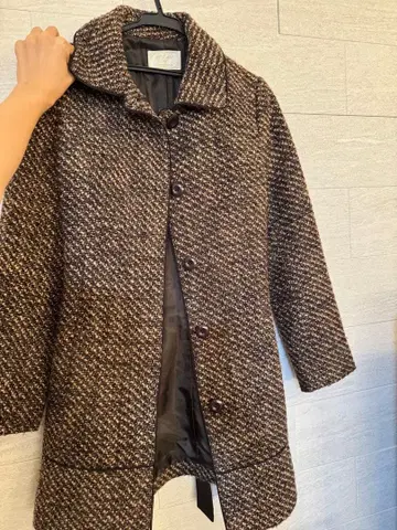 anysis 브라운 트위드 롱 코트 허리 리본 포함