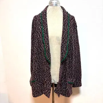 트위드 니트 가디건 코트 라펠 포함 루즈핏