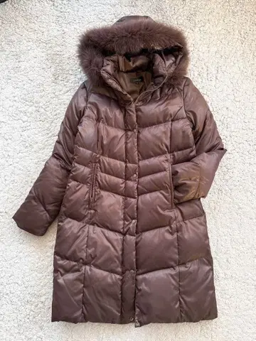 LORITTI 브라운 후드 부착 다운 자켓 M 롱 포켓