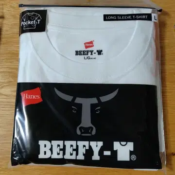 Hanes BEEFY-T 긴팔T셔츠 L 사이즈 화이트 포켓 부착