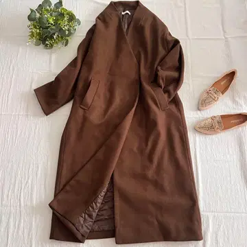 새상품급 앤트마리스 충전솜 노카라 멜톤 롱 코트 프리 방한