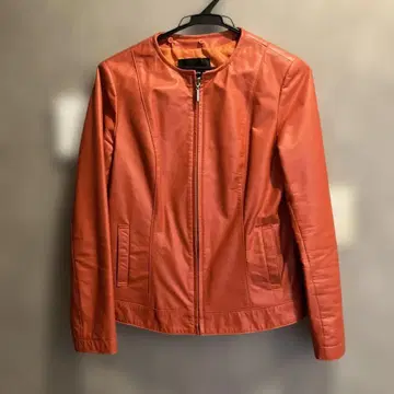 오렌지 가죽 자켓 소가죽 옷깃 탈부착