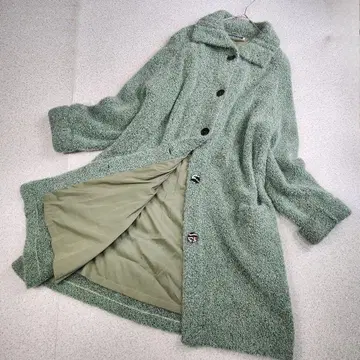 [ 새상품급 ] 이탈리아제 모헤어 50% 롱 코트 쉘 버튼 그린 44