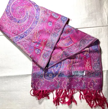 파슈미나 x 실크 페이즐리 무늬 핑크 계열 대형 스톨