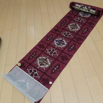 순수 실크 적자색 꽃무늬 나고야 오비