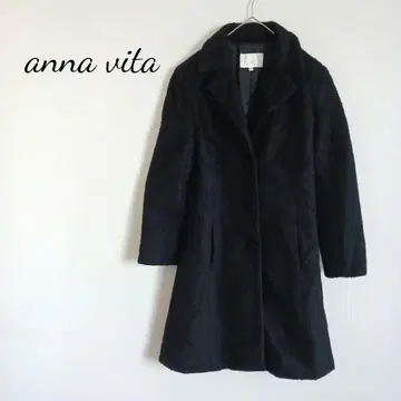 안나비타 코트 허리 리본 포함 A라인 성숙/러블리 블랙