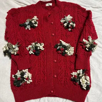 블루베리 인 꽃 장식 빨간 가디건