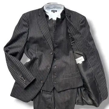 컨디션 최상 멘티노라스 쓰리피스 셋업 스트라이프 L 울 블랙