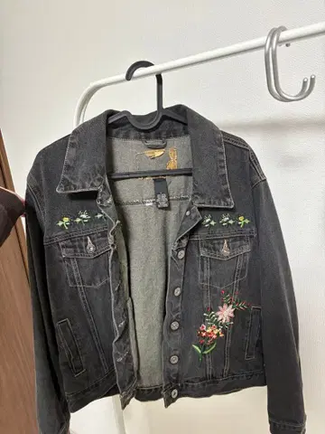 여성용 데님 자켓 꽃 자수