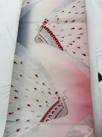 핑크 공작 후쿠로 오비 예복 금실 은실 순수 실크