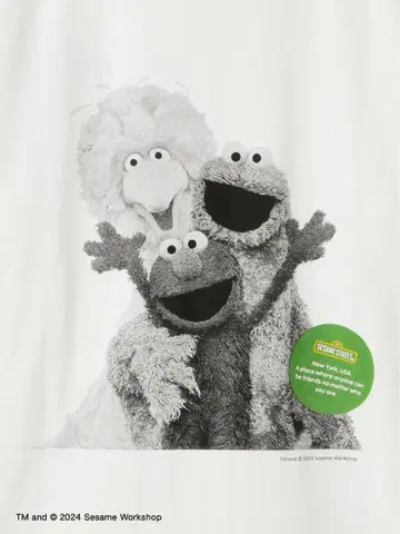 [ 새상품 ] SESAME STREET 흑백 사진 롱 슬리브 T셔츠 XL