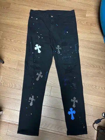 크로스 자수 슬림 핏 데님 팬츠 size 33