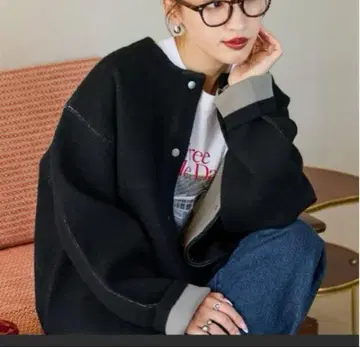 프릭스스토어 배색 스냅 니트 가디건