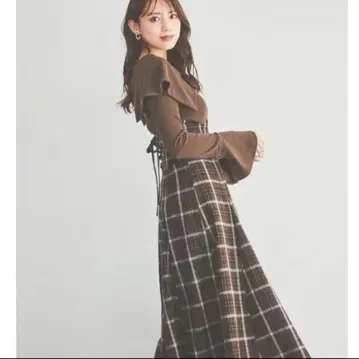 dazzlin 빅 컬러 체크 코르셋 원피스 (브라운) m