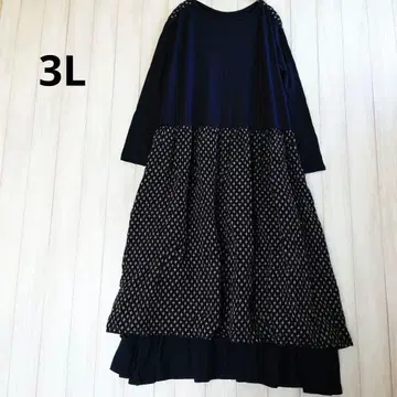 [ 빅 사이즈 ] 3L 네이비 긴팔 티셔츠 원피스 기하학 패턴 혼방 소재