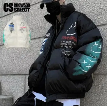 그래픽 프린트 다운 자켓 블랙