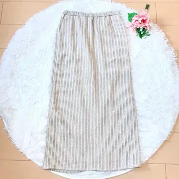 LE MELANGE 롱 스커트 슬릿 코튼 린넨 레어 밴딩 M