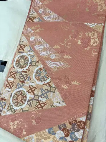 쇼소인 문양 순수 실크 후쿠로 오비 금실