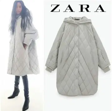 ZARA 후드 부착 그레이 퀼팅 자켓