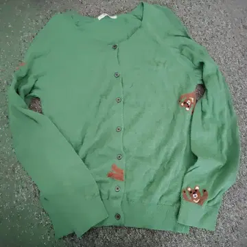 nikoand - 그린 곰 자수 긴팔 가디건